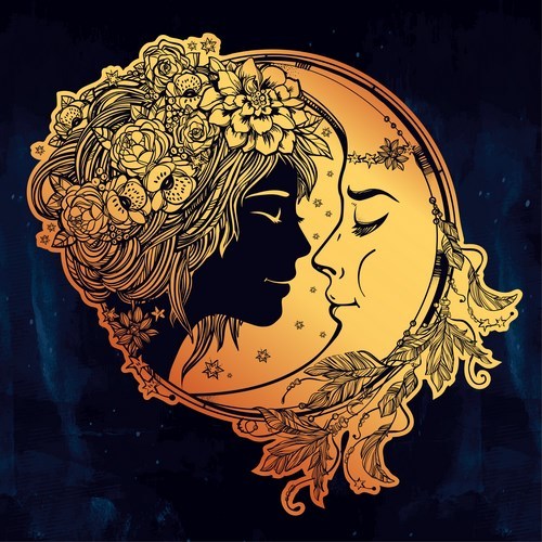 Magic night fairy with a moon illustration.